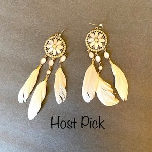 Beautiful Faux Opal Gemstone And Rhinestone Dreamcatcher Earrings